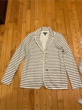White and Black Striped Knit Blazer